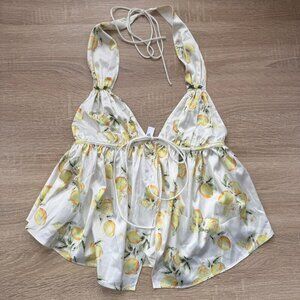 NWT For Love & Lemons Cassandra Lemon Top White Yellow XS